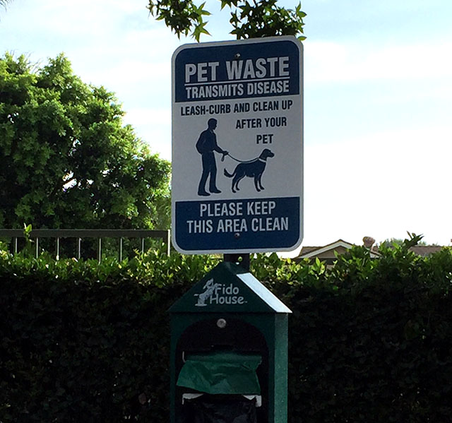 Pet waste containers are placed throughout the community to simplify picking up after your pet