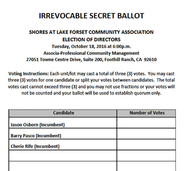 Lake Forest Shores The HOA Board Election Process