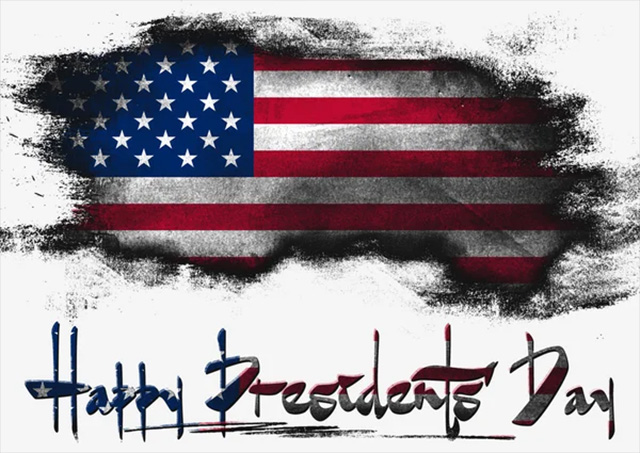 An American flag with President's Day written at the bottom.