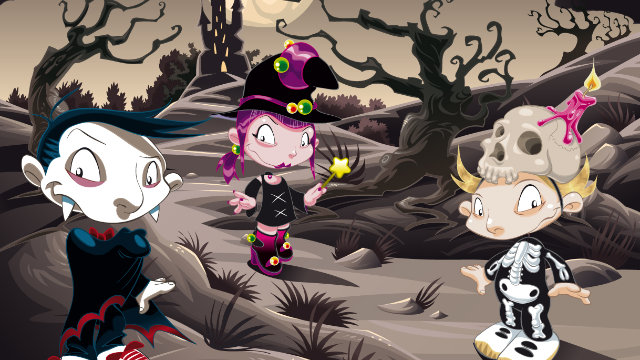 Cartoon image of traditional Halloween favorite creatures.