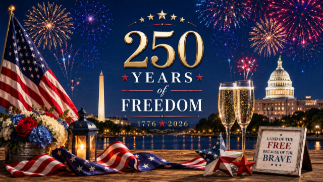 American flag celebrating 250 years of freedom